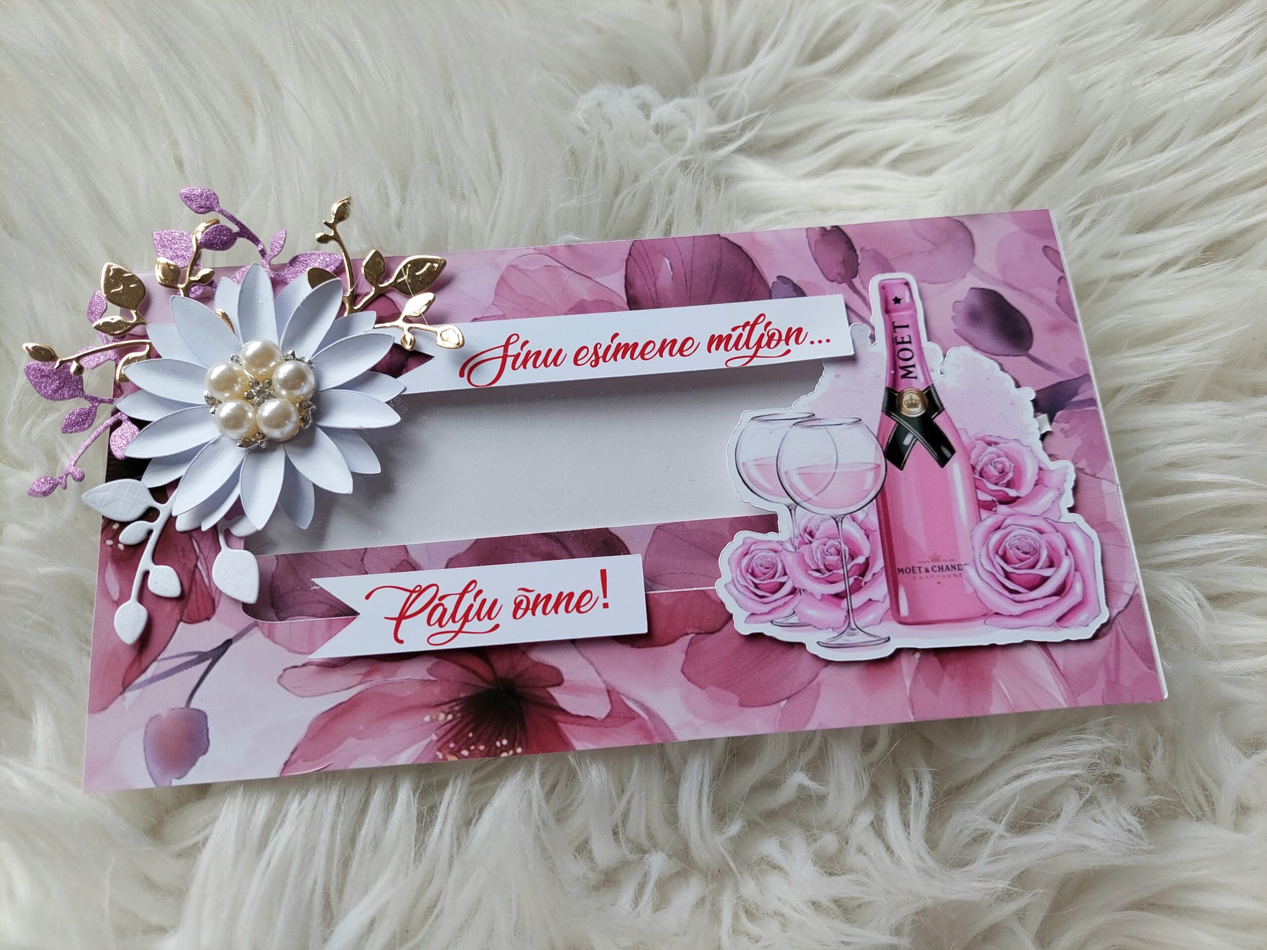 Õnnitluskaart "Sinu esimene miljon" šampanja.